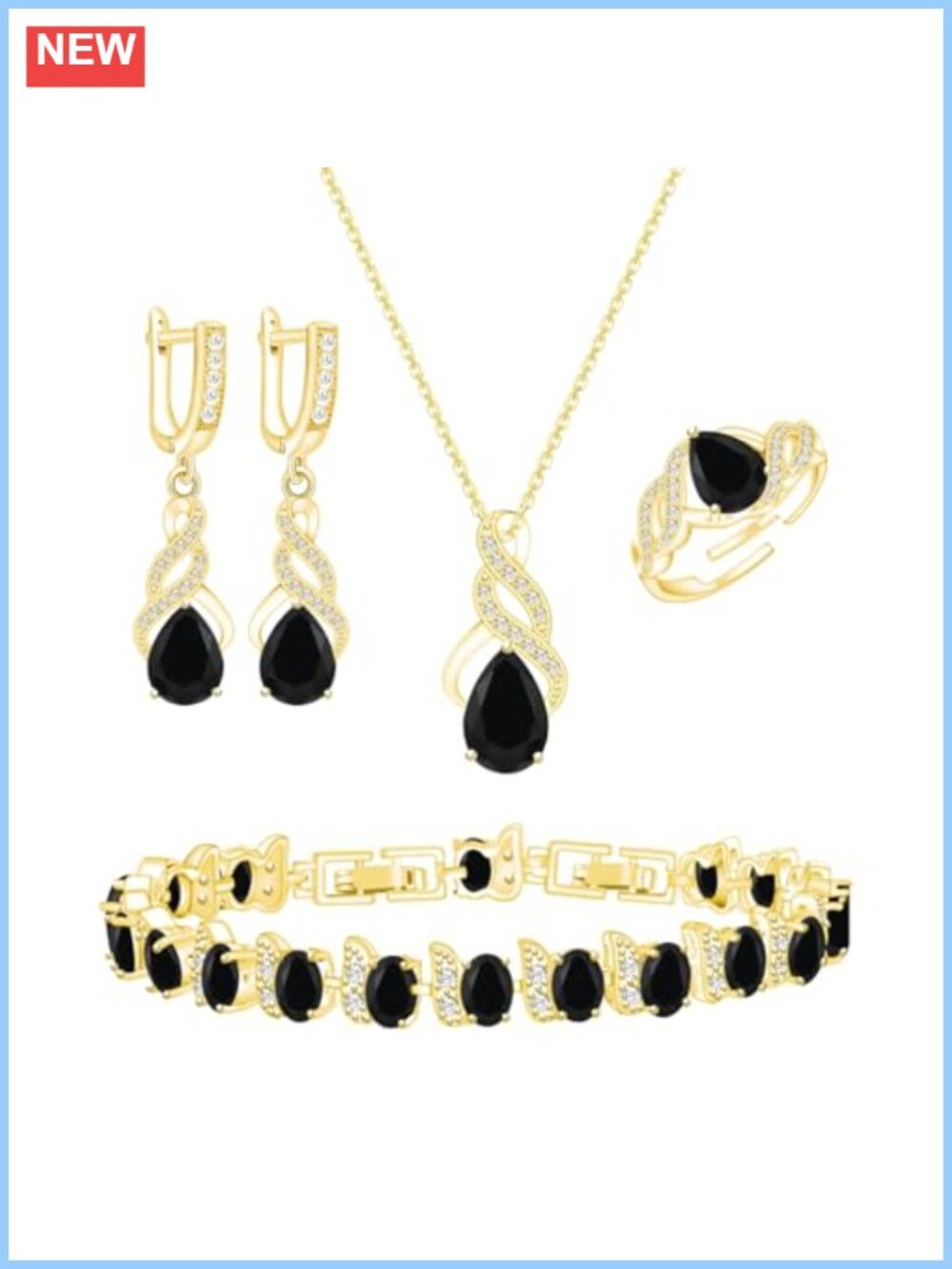 18k Gold Plated Teardrop Cubic Zirconia Jewelry Set Necklace Earrings Bracelet